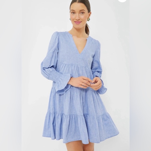 Pomander Place Sky Blue V-Neck Long Sleeve Dress - Picture 1 of 9